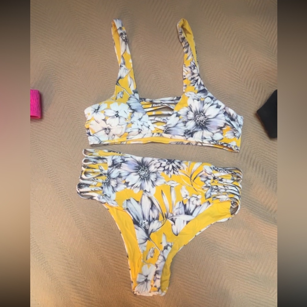 Yellow Floral High Waist Bikini